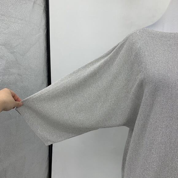 Talbots Blouse Womens LP Large Petite Silver Metallic Dolman Sleeve Split Seam - Picture 4 of 13